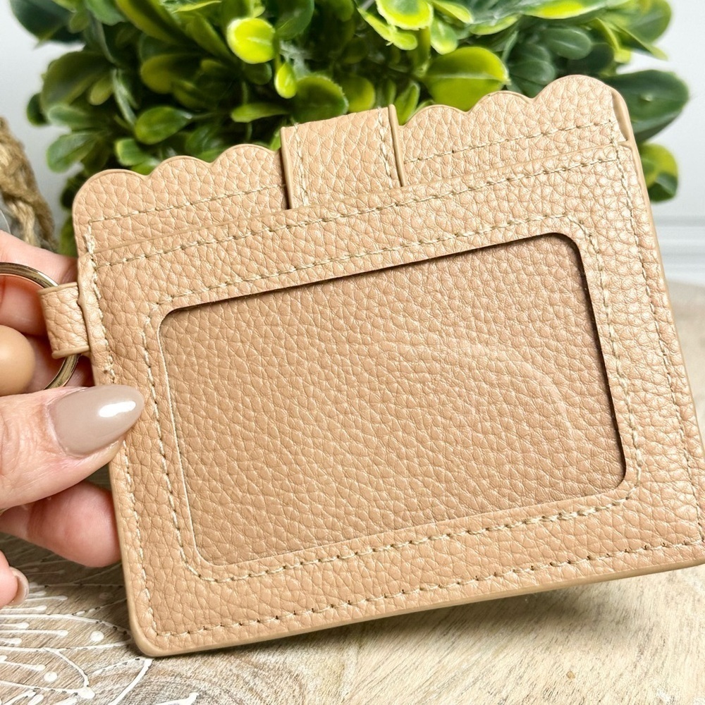 Card Holder Wristlet with Handmade Beaded Keychain in Tan - Picture 4 of 9
